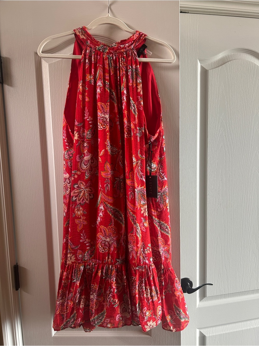 1. State Red Floral Halter Mini